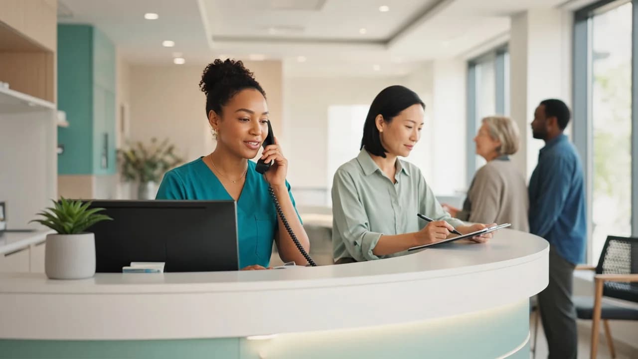 A representative clinical-practice front desk coordinating patient calls