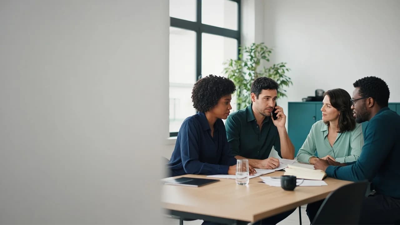 A representative team coordinating a customer conversation