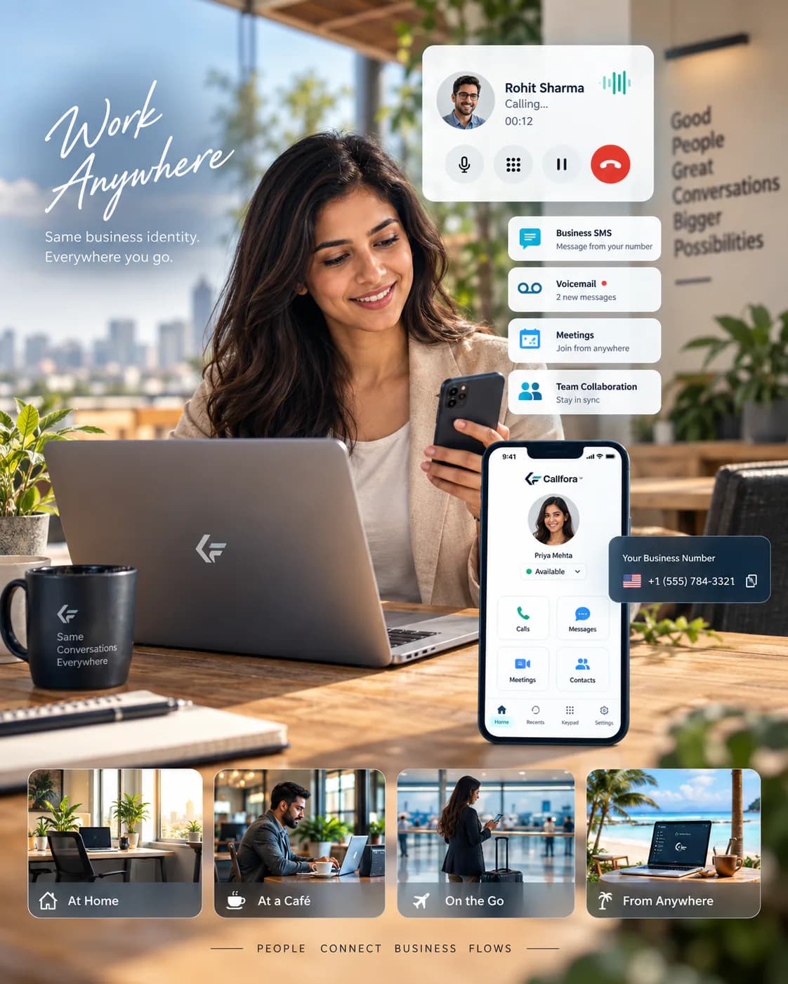 A representative professional working from a laptop instead of on-premise phone hardware