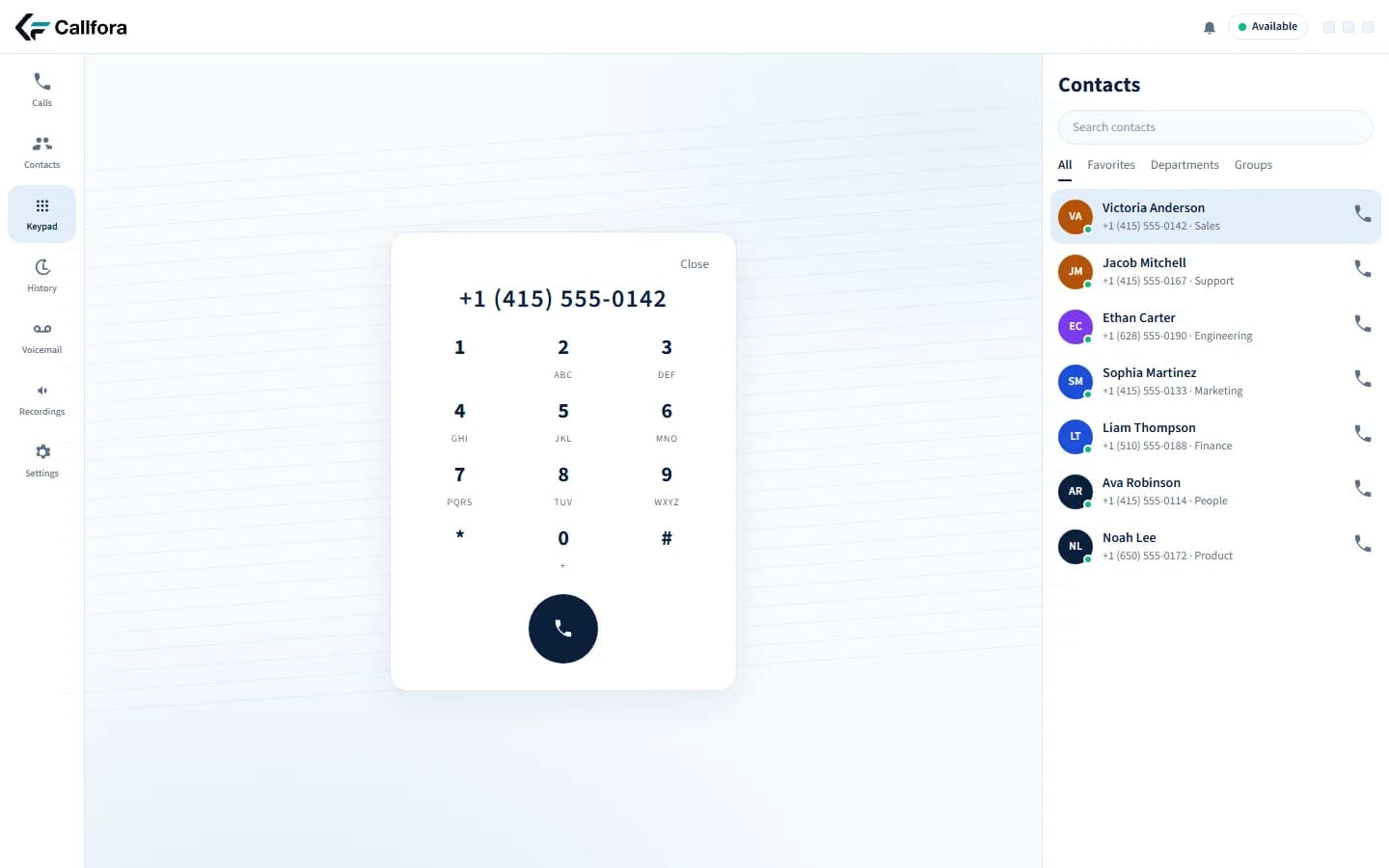 Callfora desktop keypad for click-to-dial from a licensed seat