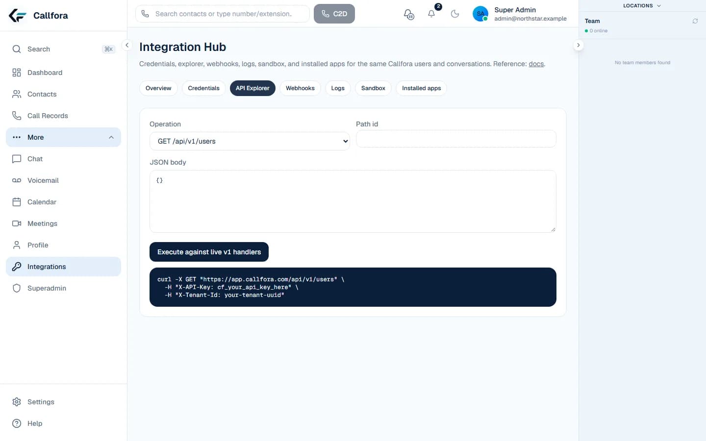 Callfora API Explorer