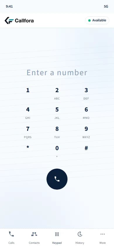 Callfora mobile dialer with a circular keypad on the home screen