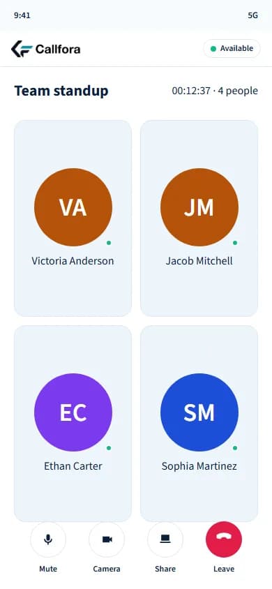 Callfora mobile meeting room on the same workspace as voice and SMS
