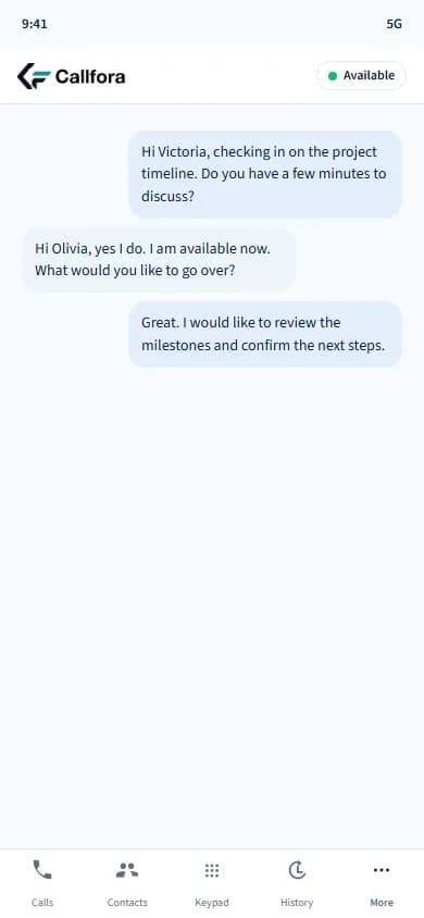 Callfora mobile business SMS conversation