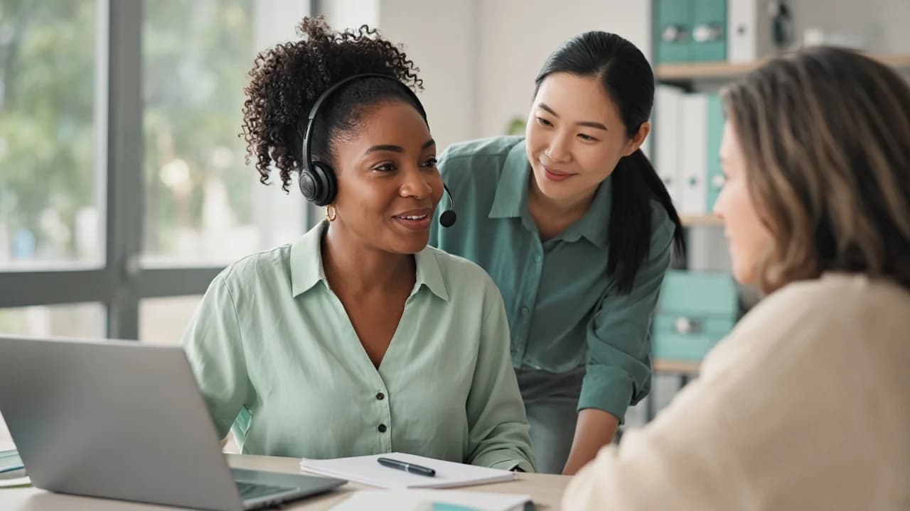 A representative insurance service team supporting a policyholder conversation
