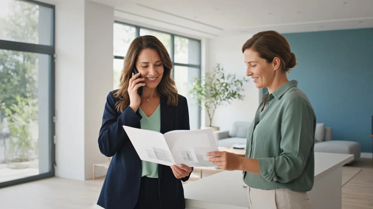 A representative real-estate team handling a property enquiry by phone