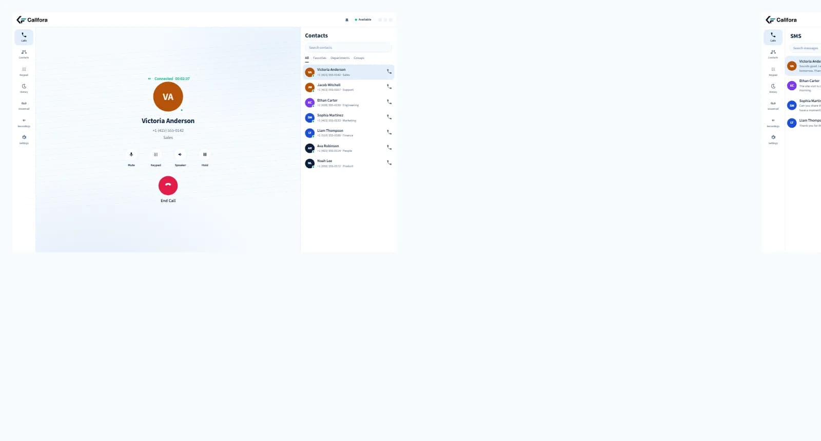 Callfora voice and business SMS on the same desktop workspace